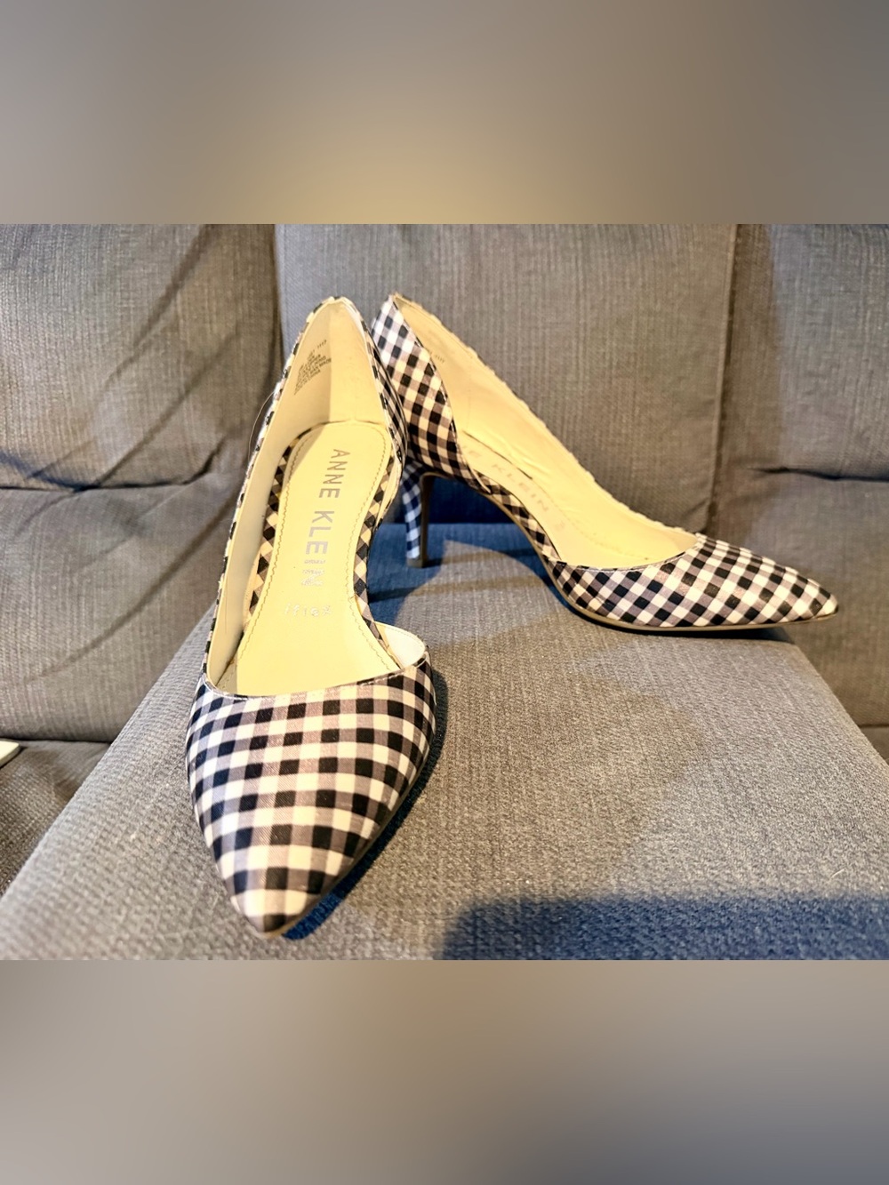 Anne Klein Black & White Gingham Pointed-Toe Heels - Picture 3 of 4
